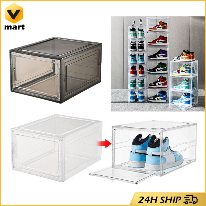 Upgrade Sturdy Durable Shoe Organizer, 6 Pack Plastic Shoe Storage Boxes  with Magnetic Door, Clear Shoe Boxes Stackable for - AliExpress