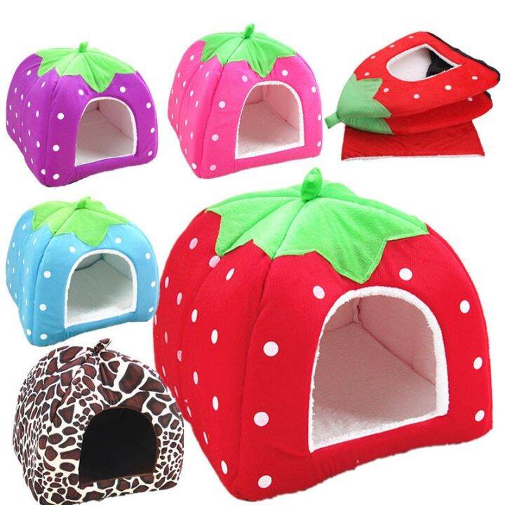 pets-baby-highpet-บ้านสุนัขเตียงสุนัขขนาดใหญ่-strawberryprint-แมวเต็นท์กระต่ายอบอุ่นเบาะตะกร้า-zl03