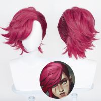 JOY&amp;BEAUTY Game LOL Arcane Vi Cosplay Wig VI 30cm Deep Rose Short Heat Resistant Synthetic Hair Woman And Man Role Play Wigs Wig  Hair Extensions Pads