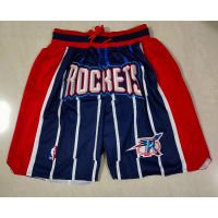 【10 Styles】2023NBA Short Houston Rockets OLAJUWON 2020 Season Blue Stripe Pockets Basketball Shorts