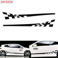 2ชิ้นคู่200X25CM PVC Black Striped Grid Pattern Creative Refit Car Racing Side Body Sticker