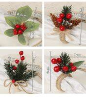 4pcs Christmas Pine Cone Napkin Ring Christmas Decoration Simulation Flower Decoration Home Hotel Kitchen Napkin Button Plastic