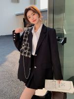 Uniqlo 2023 New Fashion version Designed plaid splicing small suit jacket for women spring and autumn 2023 new small black casual suit top