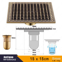 15 x 15 Square Bathroom Shower Drain Floor Drain Trap Waste Grate Antique Brass Grid Drain