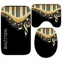[A VOGUE] Modern Music Mat สำหรับห้องน้ำชุดเสื่อห้องน้ำ3PCS Non Slip Toilet Lid Seat Cover RugMusic Notes Shower Floor Home Decor