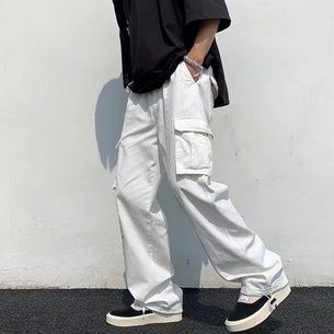 S-3Xl Black/White Pocket Cargo Pants For Men Solid Color Overalls Loose  Straight Sports Trousers Korean Fashion | Lazada Ph