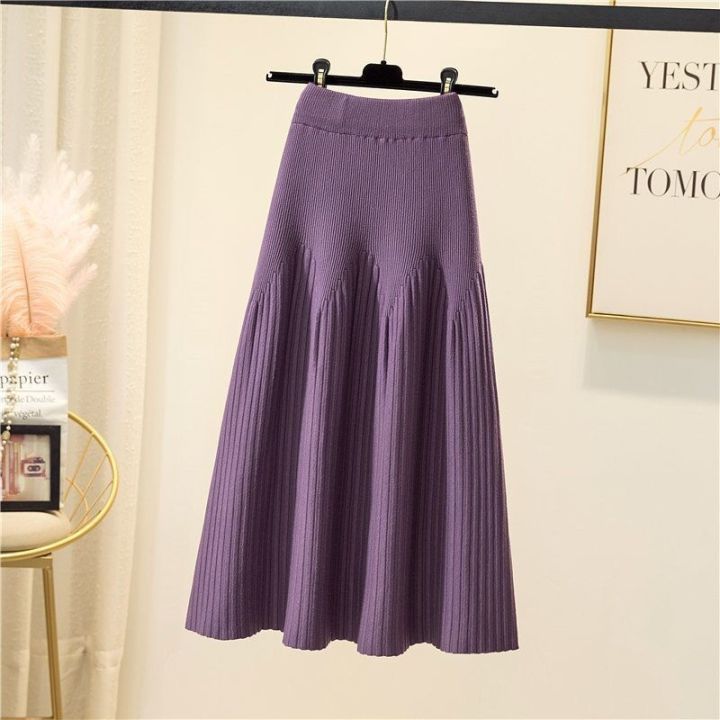 cc-2023-new-and-mid-length-color-a-line-skirt-all-match-knitted-pleated-half-length