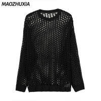 MAOZHUXIA เสื้อแขนยาวสำหรับผู้หญิง,เสื้อผ้าถักกลวงป้องกันแสงแดด