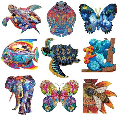 Popular Wooden Puzzles Exquisite Animal Montessori Toy for Adults Kids Irregular Shape Board Set Toy Peacock DIY Drawing