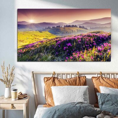 ภาพวาดภูเขาที่สวยงามพระอาทิตย์ขึ้นภูมิทัศน์ผนังศิลปะผ้าใบ HD พิมพ์รูปภาพสำหรับห้องนอนตกแต่งบ้าน