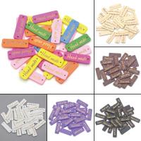 KALASO 50Pcs Wooden Handmade Design Label Tags Sewing 2 Holes Colorful Buttons Clothing Custom DIY Crafts Supplies Decor Stickers Labels