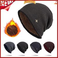 PEANSEA ไม่เป็นทางการ Baggy ของแข็ง Gorros ผ้าฟลีซซับใน หมวกหัวกะโหลก หมวกถักสาย หมวกอุ่นฤดูหนาว หมวกบีนนี่ผู้ชาย