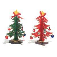 2PCS Small Christmas Tree Decorations Wooden Mini Christmas Tree Tabletop Decorations