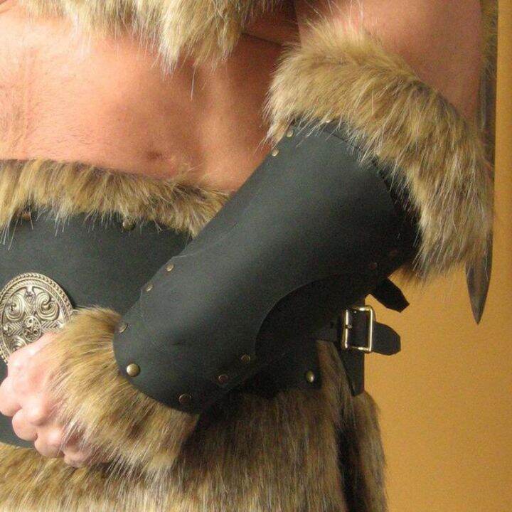 fur-arm-bracer-ยุคกลาง-vikings-larp-knight-หนัง-barbarian-slave-เครื่องแต่งกายผู้ใหญ่ผู้ชายหัวเข็มขัดเกราะ-rivet-archer-gauntlet-gear