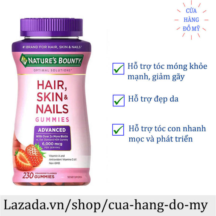 Kẹo Dẻo mọc Tóc Nature's Bounty Hair Skin & Nails Gummies 230 viên 2X  Bitoin 6000mcg - Biotin Hair Skin Nails giúp tóc da móng khỏe - Cửa Hàng Đồ  Mỹ 