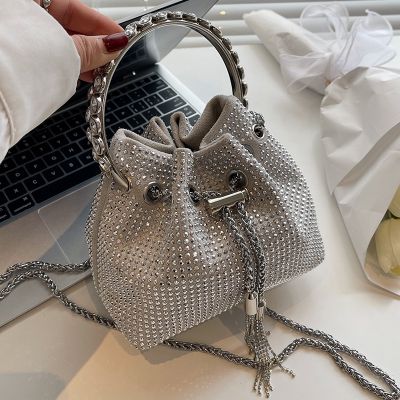 High-end Texture Rhinestone Bag Female Summer 2023 New Style Niche Portable Full Diamond Bucket Bag Popular Chain Messenger Bag