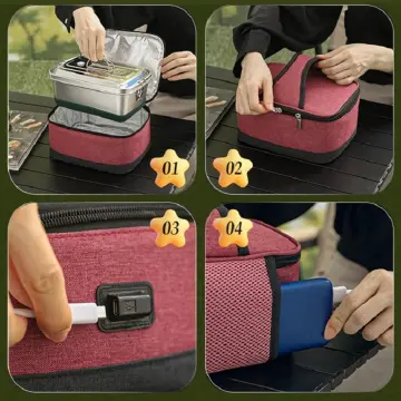 USB Food Warmer Thermal Bag ,Electric Heated Lunch Box ,Lunch Heater Tote ,Meals Reheating, Food Heating Bag, Lunch Box for Car Working Picnic , Red