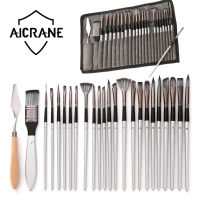 AICRANE 24ชิ้น/เซ็ตที่จับทำจากไนลอนไม้แปรงทาสีสีน้ำปากกาขัดอะคริลิคสีศิลปะแปรงอุปกรณ์