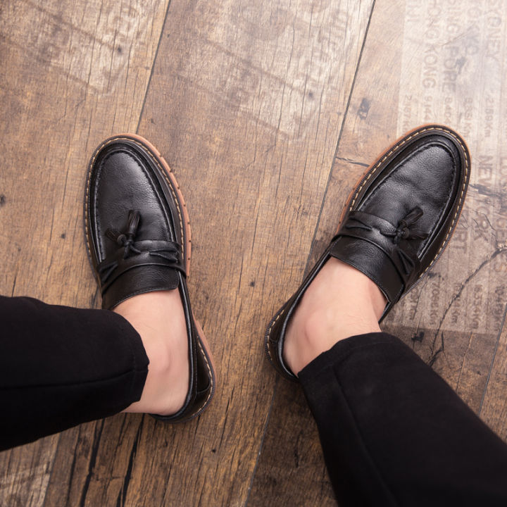 khtibpa-รองเท้าหนังอย่างเป็นทางการสำหรับผู้ชายหนังแท้แฟชั่นธุรกิจรองเท้าสลิปออนรองเท้าไม่มีส้นลำลองเกาหลี