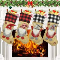 Decorative Christmas Stockings Plaid Gnome Doll Hanging Christmas Socks Decoration for Fireplace Christmas Tree