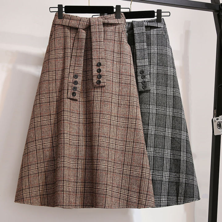 Woolen Plaid Skirt for Women Plus Size 100kg 2022 Autunm and Winter New ...