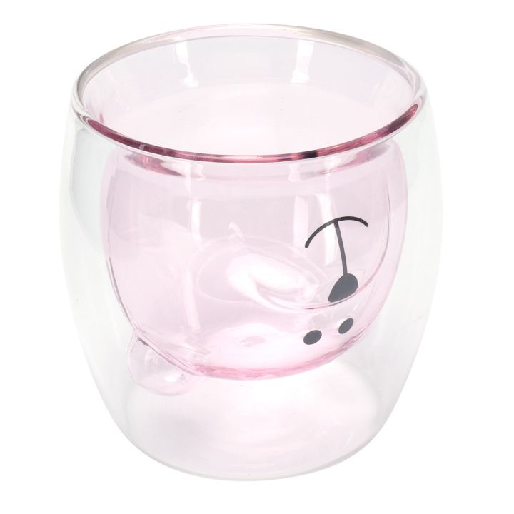 แก้วสองชั้นรูปหมีลายการ์ตูน250มล-แก้วน้ำแก้วน่ารักสำหรับน้ำชากาแฟนมสีชมพู