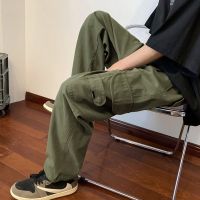 Military Green Mens Straight Tube Cargo Pants Streetwear Mens Jogging Pants Hip Hop Loose Leg Trousers