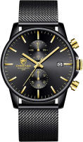 GOLDEN HOUR Mens Watch Fashion Sleek Minimalist Quartz Analog Mesh Stainless Steel Waterproof Chronograph Watches for Men with Auto Date new black gold