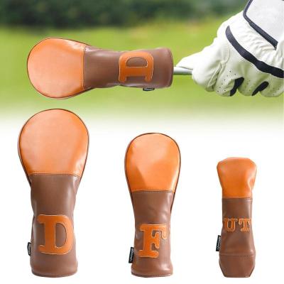 Golf Club Covers Brown PU Leather Hybrid Wood Head Cover Protective Golf Driver Fairway Woods Cover Hybrid Rescue Headcover Towels