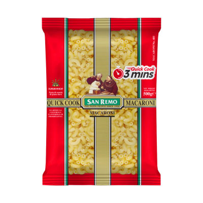 San Remo 3 mins Quick Cook Macaroni 500g ซานรีโม่ควิก คุก มักกะโรนี 500 กรัม (1396)