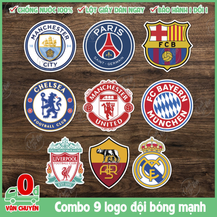 Combo 9 sticker logo decal các clb bóng đá chelsea manchester fcb ...