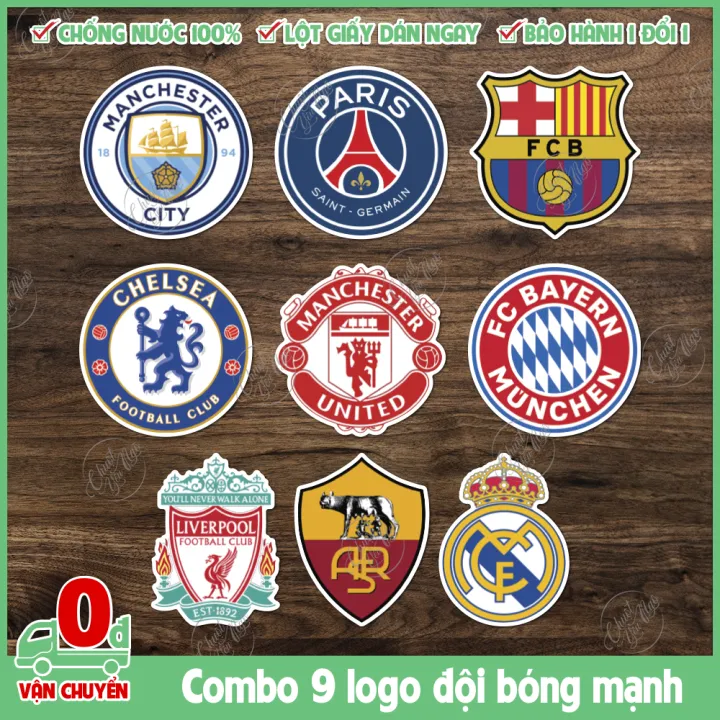 Combo 9 sticker logo decal các clb bóng đá chelsea manchester fcb ...