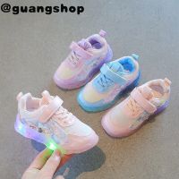 guangshop อินเทรนด์สาวระบายอากาศรองเท้าผ้าใบไฟ LED สบาย Velcro นุ่มแต่เพียงผู้เดียวเด็กรองเท้ากีฬา2-8ปีป้องกันการลื่น T22N08CC-86