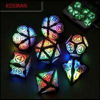 KONSIRAN พร้อมกล่องชาร์จ ชุดลูกเต๋า LED สว่างขึ้น เขย่าเพื่อเรืองแสง ลูกเต๋าเกม เกมบนโต๊ะ ลูกเต๋าเล่นตามบทบาท สำหรับ ดันเจี้ยนและมังกร/DND D บ้านในบ้าน