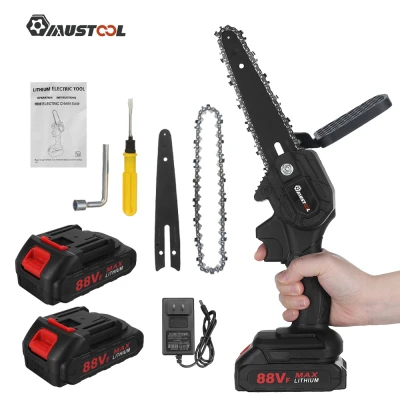 Mustool 6นิ้ว88VF เลื่อยไฟฟ้า Baffle EU Plug 2XBattery 1200W Pruning ลูกโซ่ไร้สายเครื่องมือตัดไม้