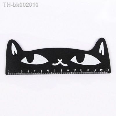 ℗﹍ 4 Piece Cute Black Cat Kitten Straight Ruler Wooden Tools Cartoon Sewing Stationery