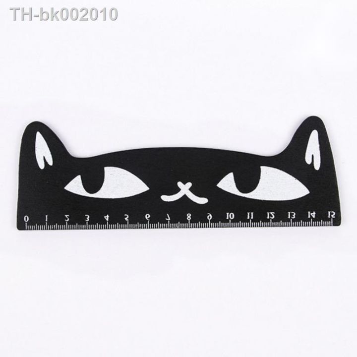 4-piece-cute-black-cat-kitten-straight-ruler-wooden-tools-cartoon-sewing-stationery