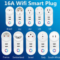 WiFi สมาร์ทเสียบ16A สหภาพยุโรป CH มันบราซิลซ็อกเก็ต2.1A ชาร์จ USB คู่ Tuya สมาร์ทชีวิต APP Alexa Home ผู้ช่วยการควบคุมเสียง