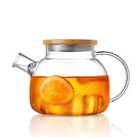 YMEEI 1L Large Capacity Borosilicate Glass Teapot Heat Resistant Clear Water Bottle Filters Flower Teapot With Bamboo Lid