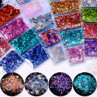 6 ตาราง/ถุงเล็บ Glitter ผสมผงเลื่อมสีรุ้งสีชมพูสีม่วงเงา 3d DIY เล็บ Sliders ฝุ่นสำหรับตกแต่งเล็บ