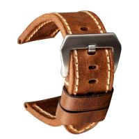 Handmade raw edge watch strap 20 22 24MM folded vintage cowhide leather watch strap suitable for Seiko mens genuine leather watch chain 【JYUE】