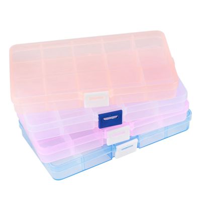 4 Packs (4 Colors) Plastic Storage Box (15 Compartments) Jewelry Earring Tool Containers