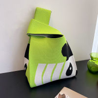 Portable Storage Bag Solid Color Shoulder Bag Tote Bag Storage Bag Panda Knitted Bag Cartoon Knitted Bag