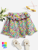 KiddeeCrew กระโปรงเด็ก สั้นครีมดอกไม้เหลืองชมพู short skirt cream flowers yellow pink เหมาะสำหรับอายุ 2-10 ปี