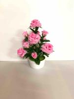 ดอกไม้ประดิษฐ์ กุหลาบมอญ สีชมพู ปากกระถาง กว้าง 9 ซม. สูง 28 ซม. สามารถล้างทำความสะอาดได้ ราคา กระถางละ 159 บาท