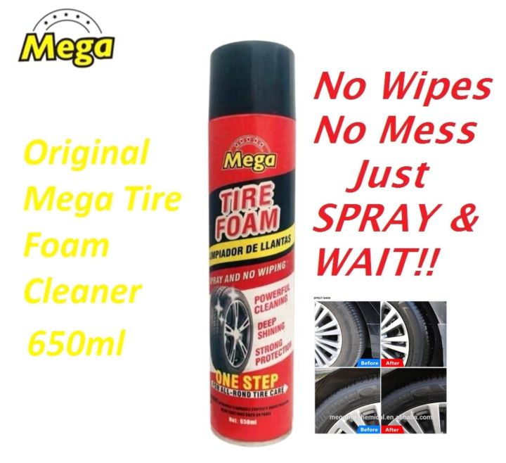 MEGA/GOINTOP CAR TIRE BLACK TIRE SHINE FOAM SPRAY, ORIGINAL MEGA 650ML ...