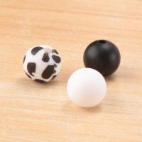 100 Pcs Silicone Beads 12Mm Silicone Cow Print Beads Round Loose Pearl Beads Silicone Beads for DIY Keychain Making