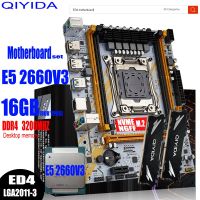 เมนบอร์ด + CPU + เมนบอร์ดแรม + CPU + ชุดชุดเมนบอร์ด X99 ED4 QIYIDA พร้อม LGA2011-3 Intel Xeon E5 2660 V3 16GB CPU 16GB(2*8G)3200MHZ หน่วยความจำสำหรับเดสก์ท็อป DDR4 M-ATX M.2 NVME