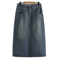 Plus Size Skirt Women 2023 Spring Fashion High Waist A-Line R Denim Mid-Length Split Bottoms Oversized Curve Clothes