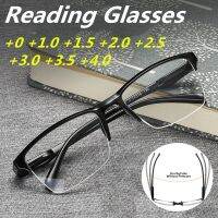 Half Frame Reading Black Glasses Presbyopic Eyeglasses Male Female Far Sight Glasses with Strength 75 To 400 Business Office